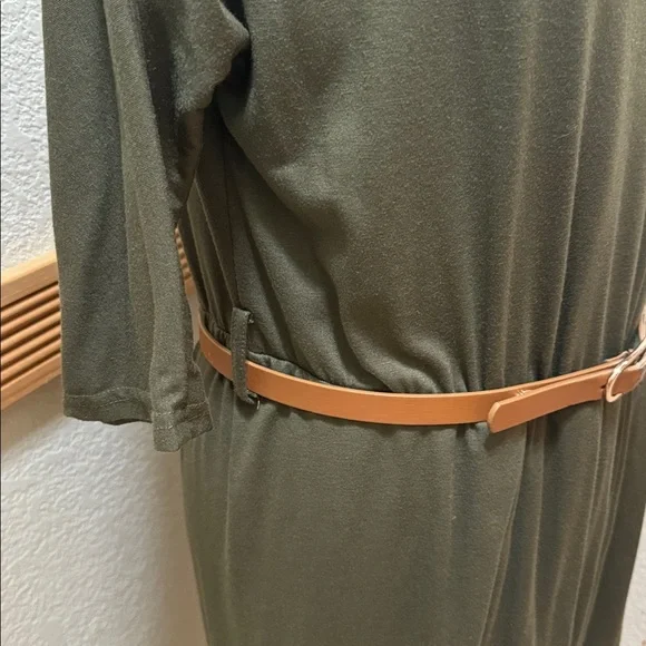 Qearal Elegant Olive Green Midi Dress Size L - Picture 4 of 10
